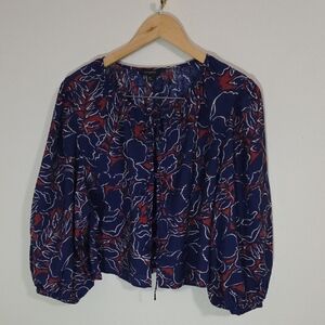 Banana Republic Navy and Red Floral Blouse